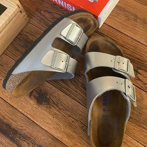 Birkenstock Womens Silver Birko-flor Sandals EUR 38